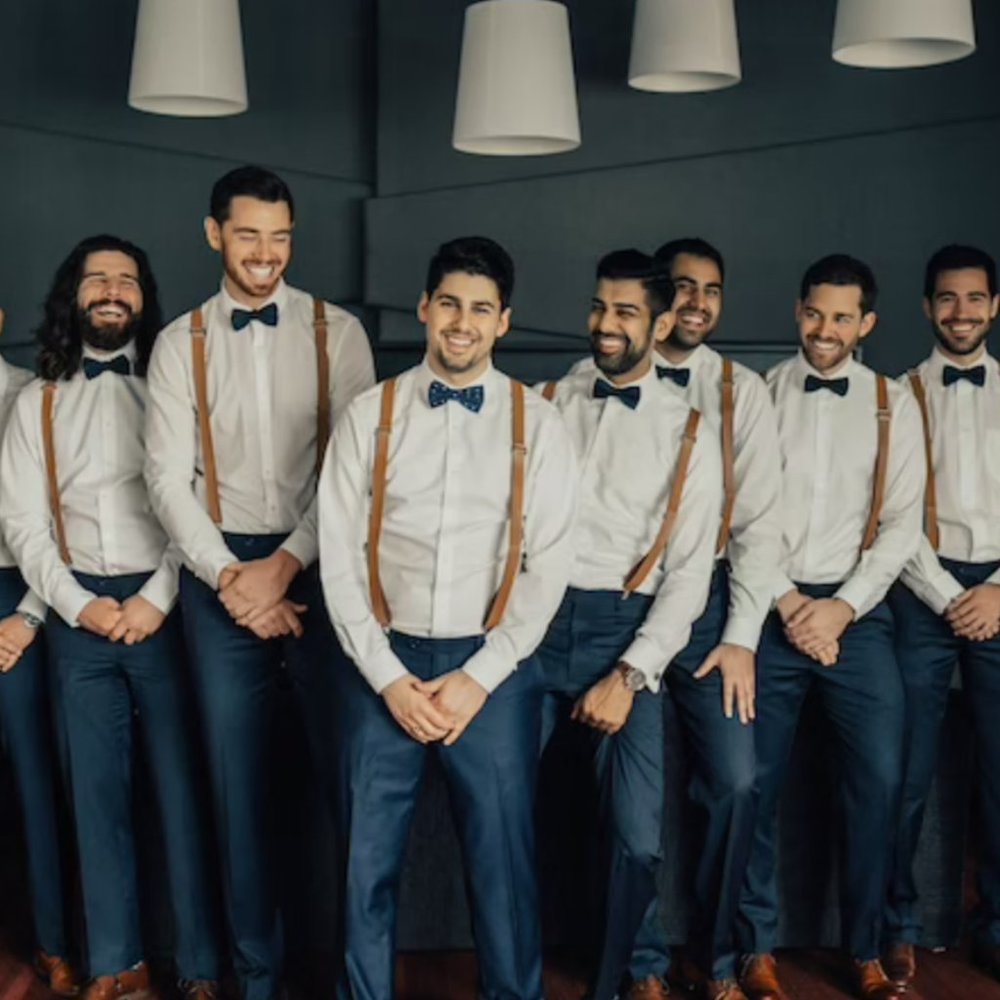 Vintage Tan Mens Rustic Wedding Leather like Suspenders